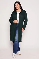 Womens Plus Size Waffle Knit Hooded Duster, Green, Size 4X