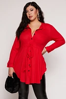 Womens Plus Size Button Front Peplum Top, Red, Size 2X