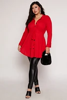 Womens Plus Size Button Front Peplum Top, Red, Size 2X