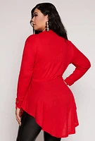 Womens Plus Size Button Front Peplum Top, Red, Size 2X