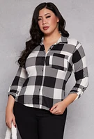 Womens Plus Buffalo Plaid Tabbed Sleeve Shirt, 4X