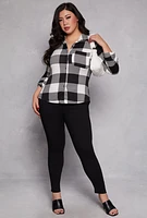 Womens Plus Size Buffalo Plaid Tabbed Sleeve Shirt, Multi, Size 3X