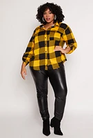 Womens Plus Size Buffalo Plaid Tabbed Sleeve Shirt, Yellow, Size 4X