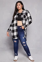 Womens Plus Plaid Tie Front High Low Top, 3X