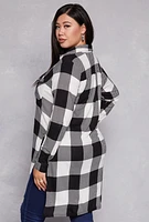 Womens Plus Plaid Tie Front High Low Top, 3X