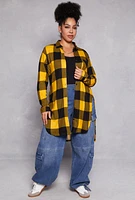 Womens Plus Size Plaid Tie Front High Low Top, Yellow, Size 3X