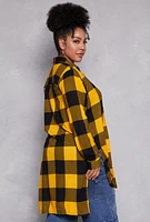 Womens Plus Size Plaid Tie Front High Low Top, Yellow, Size 3X