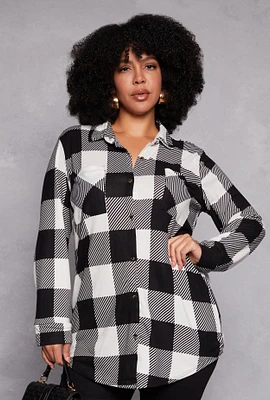 Womens Plus Buffalo Plaid Tunic Shirt, Multi,