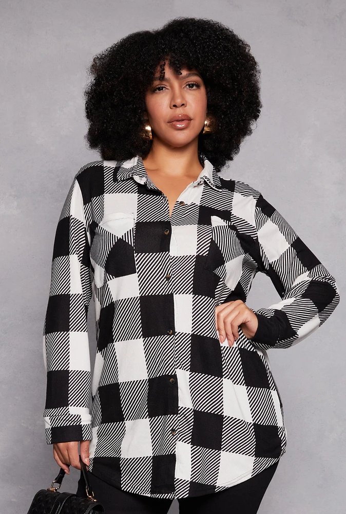 Womens Plus Size Buffalo Plaid Tunic Shirt, Multi, Size 3X