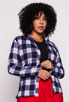 Womens Plus Size Plaid Button Front Shirt, Blue, Size 1X