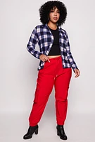 Womens Plus Size Plaid Button Front Shirt, Blue, Size 1X