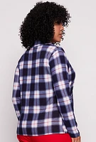 Womens Plus Size Plaid Button Front Shirt, Blue, Size 1X