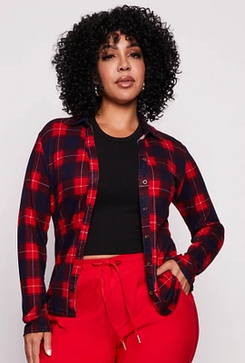 Womens Plus Size Plaid Button Front Shirt, Red, Size 3X