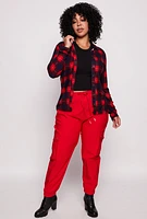 Womens Plus Size Plaid Button Front Shirt, Red, Size 3X