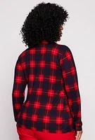 Womens Plus Size Plaid Button Front Shirt, Red, Size 3X