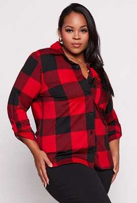 Womens Plus Size Buffalo Plaid Shirt, Red, Size 3X