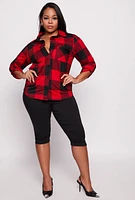 Womens Plus Size Buffalo Plaid Shirt, Red, Size 3X
