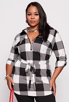 Womens Plus Size Buffalo Plaid Half Zip Tunic Top, Multi, Size 3X