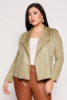 Womens Plus Size Faux Suede Open Front Blazer, Green, Size 4X