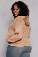 Womens Plus Faux Suede Zip Front Hoodie,