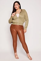 Womens Plus Size Faux Suede Zip Front Hoodie, Green, Size 3X