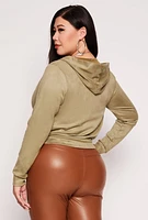 Womens Plus Size Faux Suede Zip Front Hoodie, Green, Size 3X