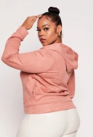 Womens Plus Faux Suede Zip Front Hoodie, Pink,