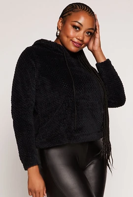 Womens Plus Quilted Plush Pullover Hoodie,