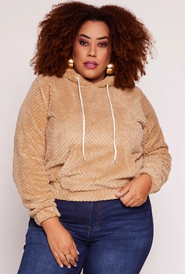 Womens Plus Size Quilted Plush Pullover Hoodie, Brown, Size 3X