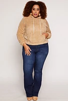 Womens Plus Size Quilted Plush Pullover Hoodie, Brown, Size 3X