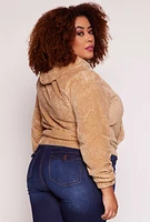 Womens Plus Size Quilted Plush Pullover Hoodie, Brown, Size 3X