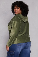 Womens Plus Size Velour Ribbed Hooded Shirt, Green, Size 4X