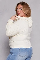Womens Plus Size Velour Zip Front Hoodie, White, Size 4X