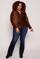 Womens Plus Velour Zip Front Hoodie,