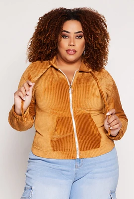 Womens Plus Size Velour Zip Front Hoodie, Brown, Size 2X