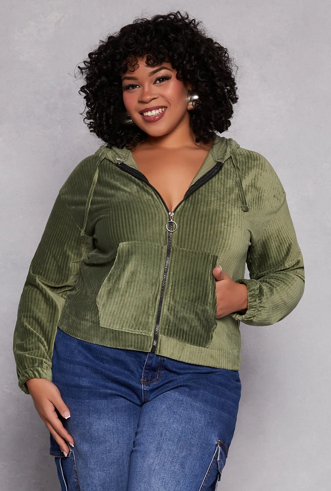 Womens Plus Velour Zip Front Hoodie, 2X