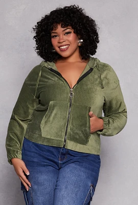 Womens Plus Velour Zip Front Hoodie, 2X