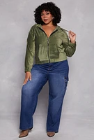 Womens Plus Velour Zip Front Hoodie, 2X