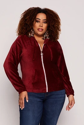 Womens Plus Velour Zip Front Hoodie,