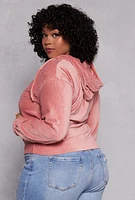 Womens Plus Size Velour Zip Front Hoodie, Pink, Size 2X