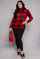 Womens Plus Size Buffalo Plaid Mock Neck Top, Red, Size 3X