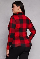 Womens Plus Size Buffalo Plaid Mock Neck Top, Red, Size 3X