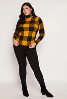 Womens Plus Size Buffalo Plaid Mock Neck Top, Yellow, Size 2X