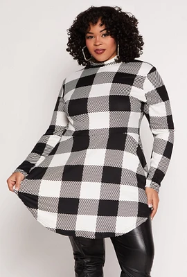 Womens Plus Size Buffalo Plaid Mock Neck Peplum Top, Multi, Size 3X