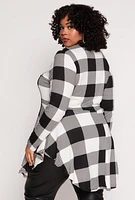 Womens Plus Size Buffalo Plaid Mock Neck Peplum Top, Multi, Size 2X