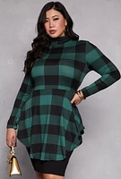 Womens Plus Buffalo Plaid Mock Neck Peplum Top,