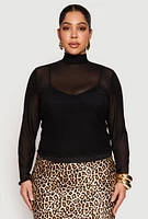 Womens Plus Lined Mesh Mock Neck Top,