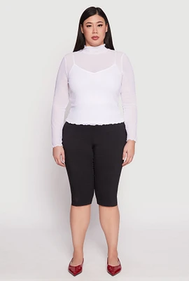 Womens Plus Size Lined Mesh Mock Neck Top, White, Size 1X