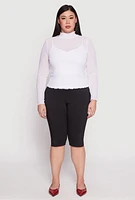 Womens Plus Size Lined Mesh Mock Neck Top, White, Size 1X
