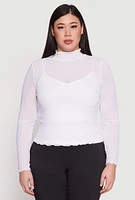 Womens Plus Size Lined Mesh Mock Neck Top, White, Size 1X